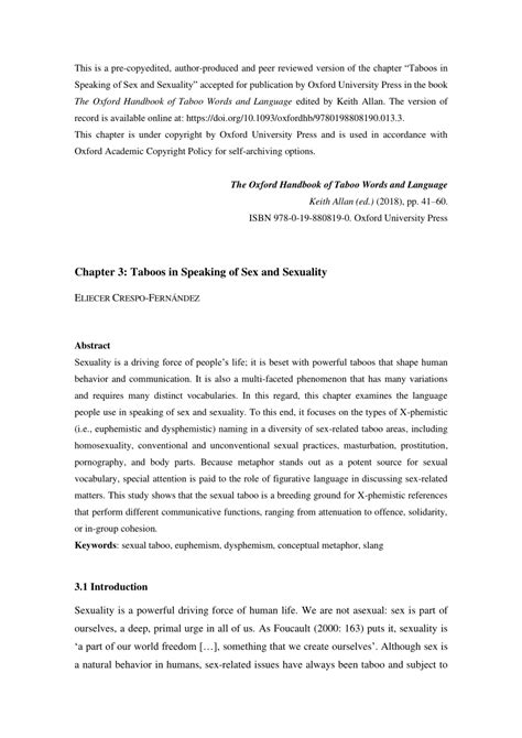 3 Taboos in speaking of sex and sexuality .